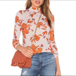 🎉HP🎉 Free People Orange Floral Mock Neck Top XS